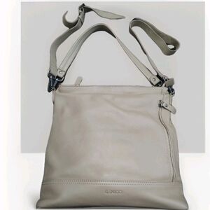 Genicci Women Soft Beige Leather Tote Crossbody Bag Adj Strap Multi Pockets Zips